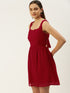 RED SCALLOP TIE BACK MINI DRESS