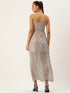 GREY PAISLEY PRINT SPAGHETTI PANELLED MAXI DRESS