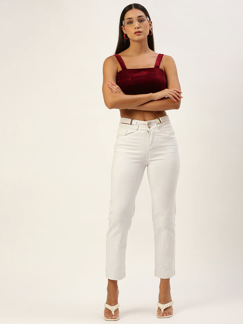 Maroon Velvet Sleveless Crop Top