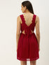 RED SCALLOP TIE BACK MINI DRESS