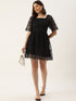 Anna Black Organza Scallop Lace Mini Dress