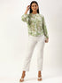 Mint Green Floral Button-Front Peasant Top