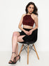 Estelle Wine Moonlight Exposed Metal Zip Crop Top