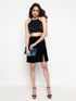 Estelle Navy Moonlight Exposed Metal Zip Crop Top