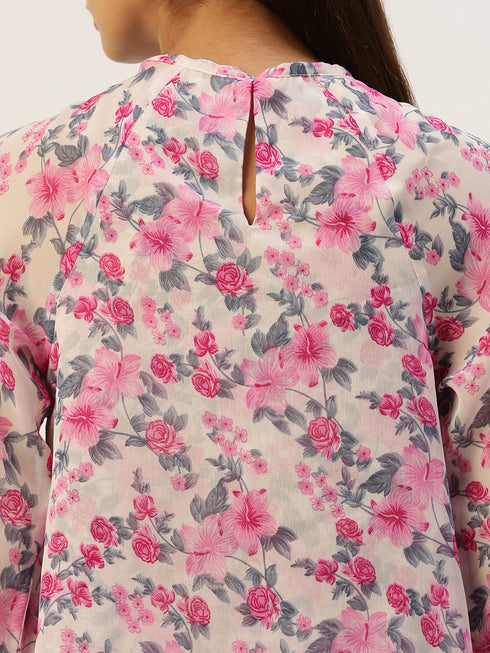 White Floral Raglan Sleeve Top