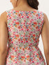 WHITE FLORAL PRINT BOAT NECK GATHERED MINI DRESS
