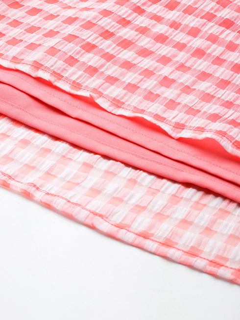 PINK CHEQUERED TISSUE PLEATED MIDI SKIRT