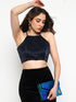 Estelle Navy Moonlight Exposed Metal Zip Crop Top