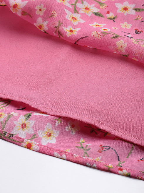 Anna Pink Floral Scallop Lace Mini Dress