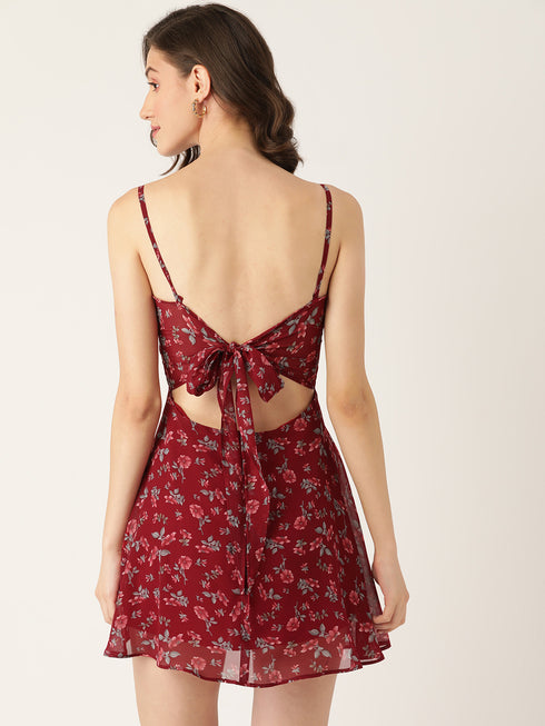 FLORAL BOW BACK MINI DRESS