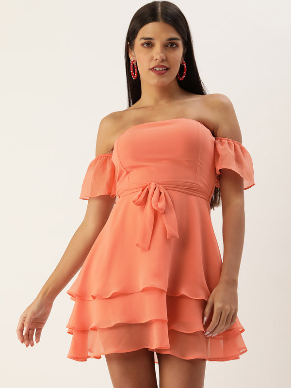 OFF SHOULDER TIERED MINI DRESS