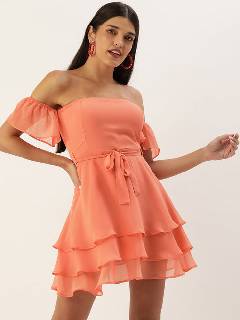 OFF SHOULDER TIERED MINI DRESS