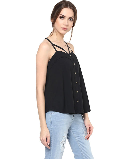 BLACK STRAPPY SWING TOP