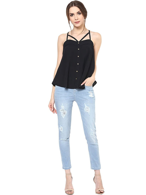 BLACK STRAPPY SWING TOP