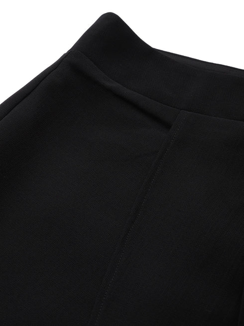 BLACK FAUX WRAP MIDI SKIRT