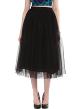 Tulle Pleated Midi Skirt, Black