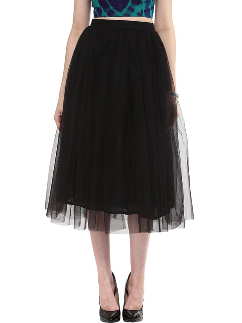 BLACK PLEATED TULLE SKIRT