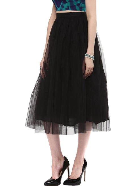 BLACK PLEATED TULLE SKIRT