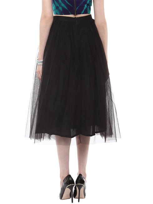 BLACK PLEATED TULLE SKIRT