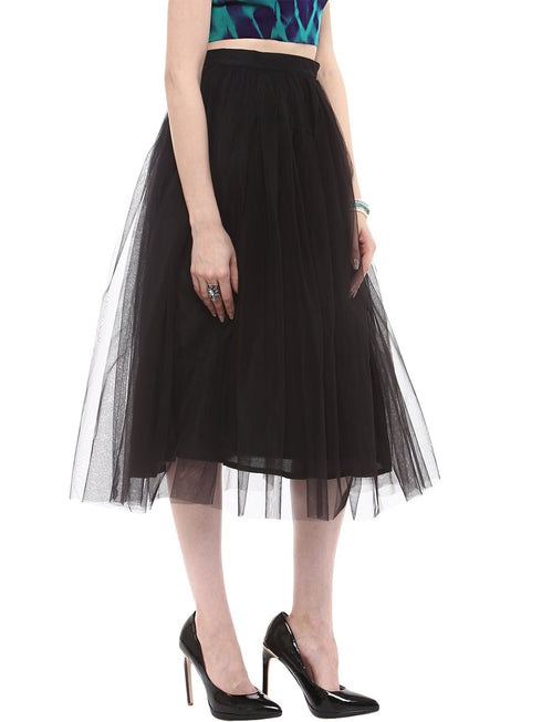 BLACK PLEATED TULLE SKIRT