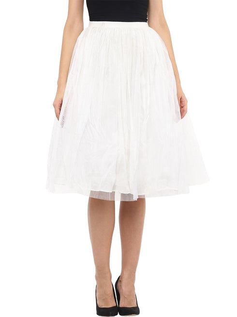 WHITE PLEATED TULLE SKIRT