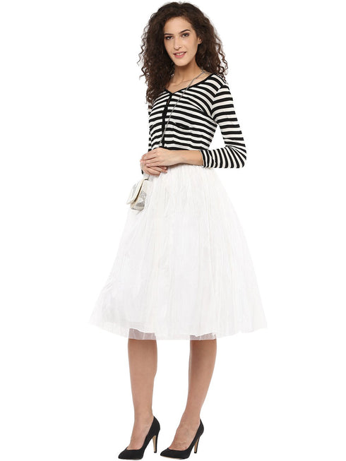 WHITE PLEATED TULLE SKIRT