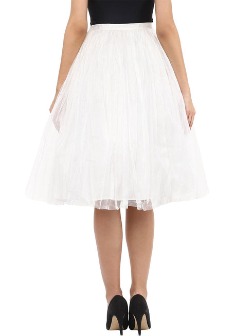 WHITE PLEATED TULLE SKIRT