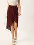 MAROON FAUX WRAP MIDI SKIRT