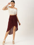 MAROON FAUX WRAP MIDI SKIRT