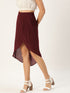 MAROON FAUX WRAP MIDI SKIRT