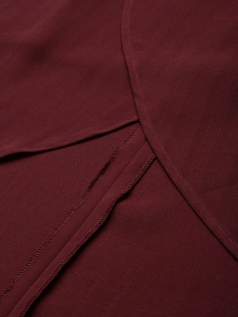 MAROON FAUX WRAP MIDI SKIRT