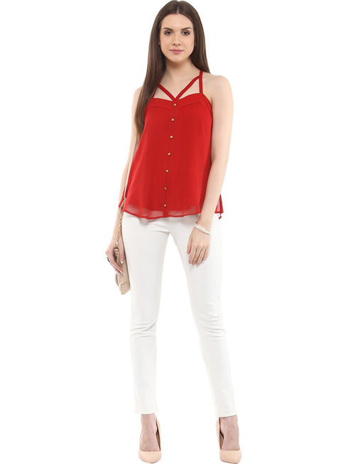 RED STRAPPY SWING TOP