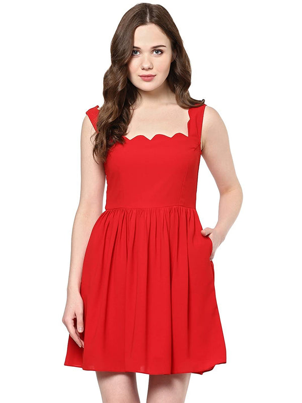 SOFIA SCARLET SCALLOP NECK MINI DRESS