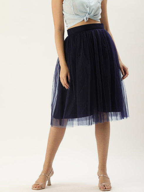 NAVY PLEATED TULLE SKIRT