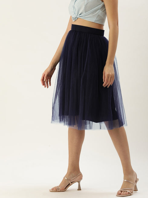 NAVY PLEATED TULLE SKIRT