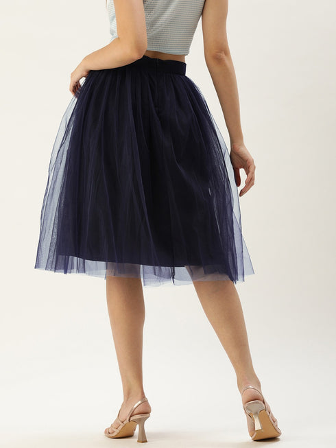 NAVY PLEATED TULLE SKIRT