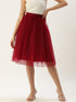 MAROON PLEATED TULLE SKIRT