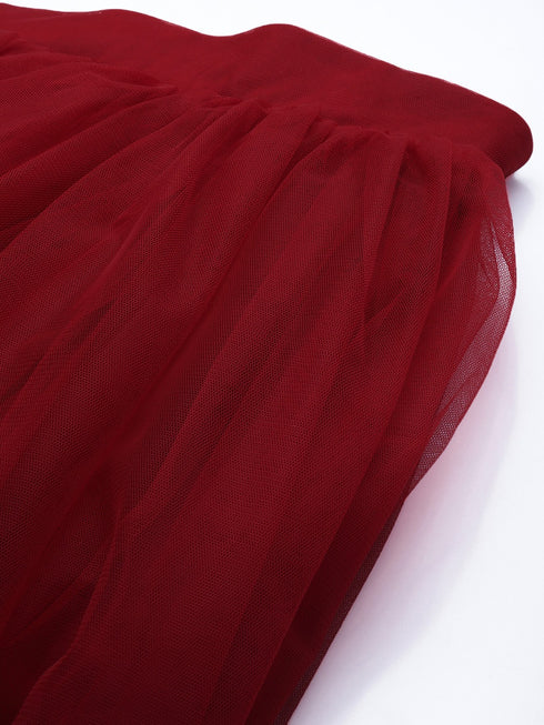 MAROON PLEATED TULLE SKIRT