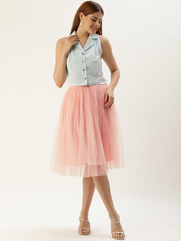 PINK PLEATED TULLE SKIRT