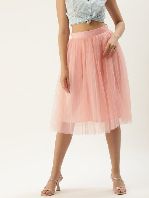 PINK PLEATED TULLE SKIRT