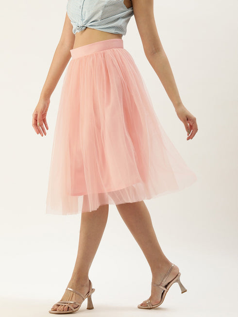 PINK PLEATED TULLE SKIRT
