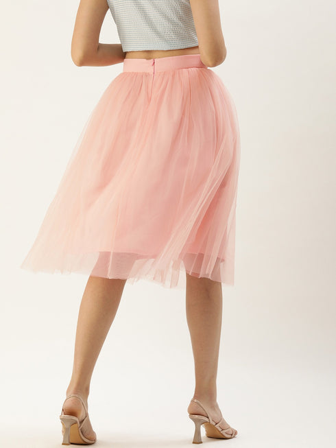 PINK PLEATED TULLE SKIRT