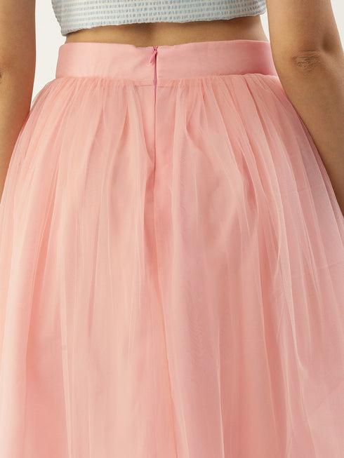 PINK PLEATED TULLE SKIRT