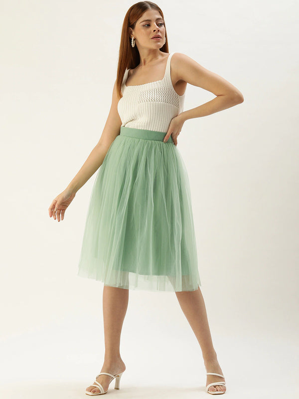 LIGHT GREEN PLEATED TULLE SKIRT