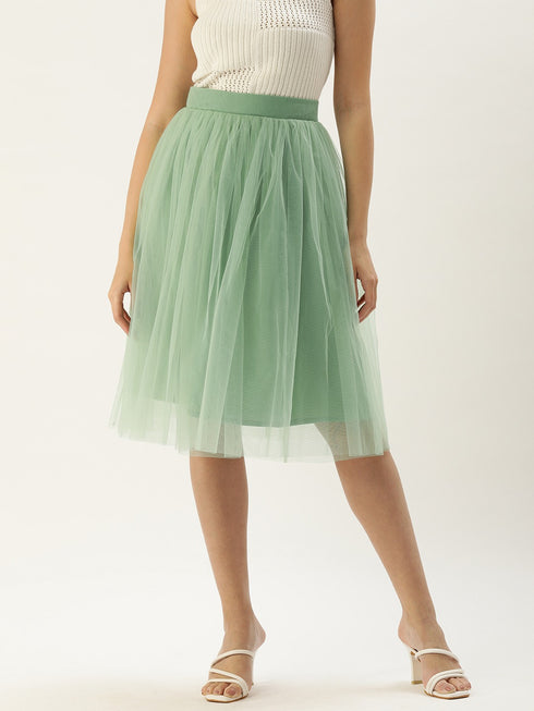 LIGHT GREEN PLEATED TULLE SKIRT