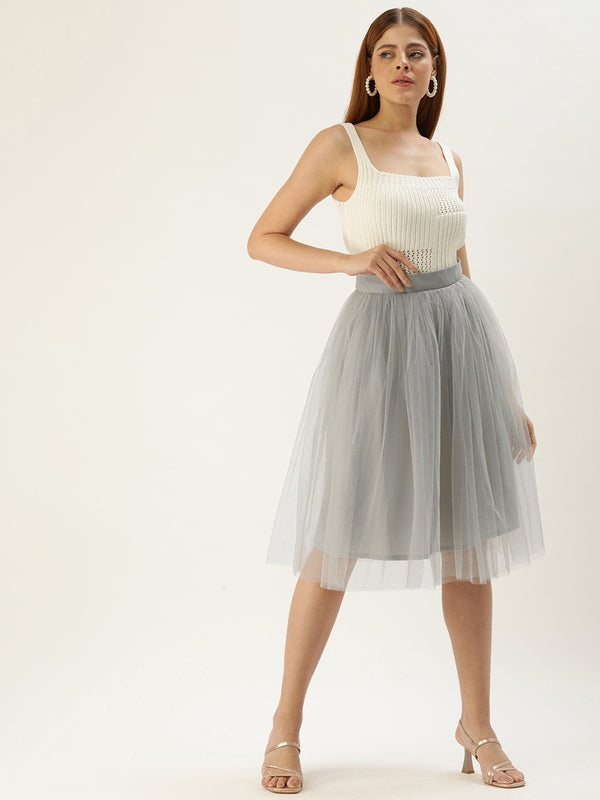 GREY PLEATED TULLE SKIRT