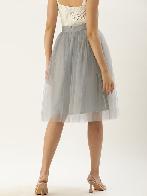 GREY PLEATED TULLE SKIRT