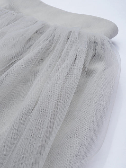 GREY PLEATED TULLE SKIRT