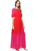 Colourblock Maxi Dress, Red