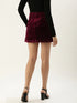 MAROON VELVET DOUBLE DARTED MINI SKIRT